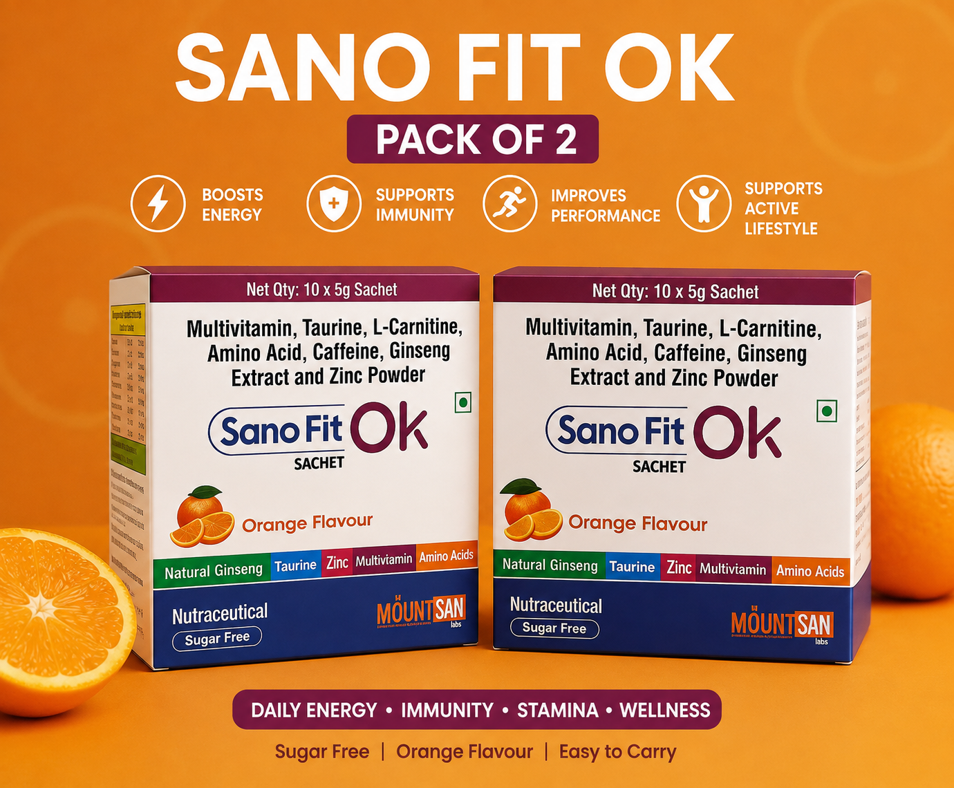 Mountsan labs Sanofit ok Energy Drink, Preworkout Energy Sachets, 20 sachets combo total 100gm