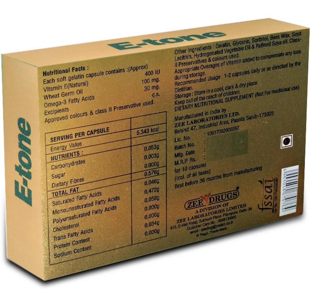 Etone Vitamin E, Wheat Germ Oil & Omega-3 30 Softgels