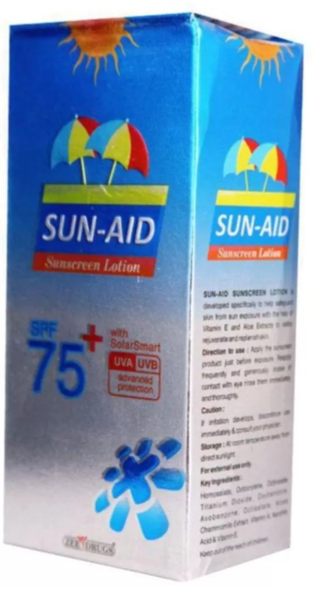 Zee Sun-Aid Sunscreen Lotion SPF 75 with Solar Smart UVA/UVB 100gm