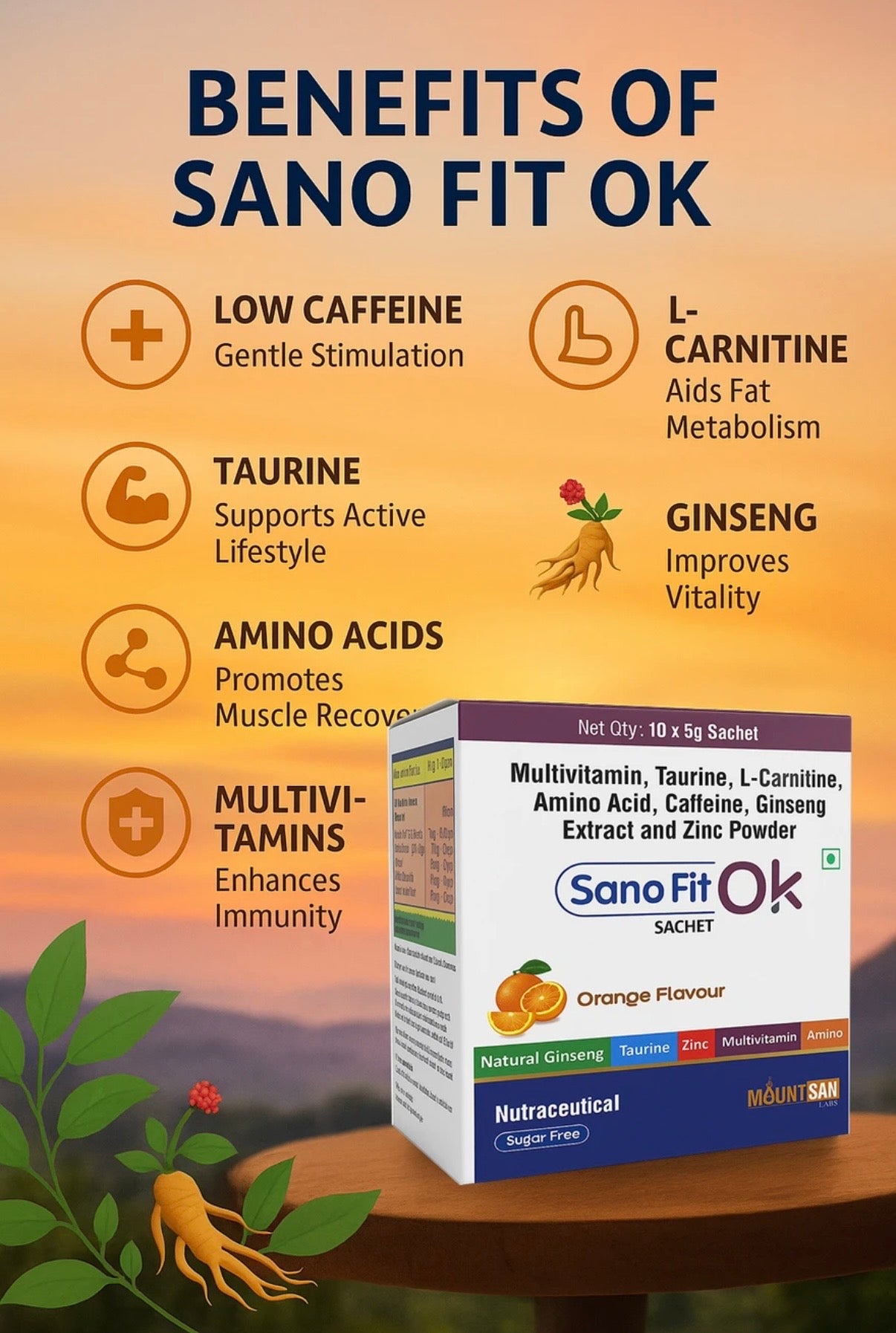 Mountsan labs Sanofit ok Energy Drink, Preworkout Energy Sachets, 20 sachets combo total 100gm