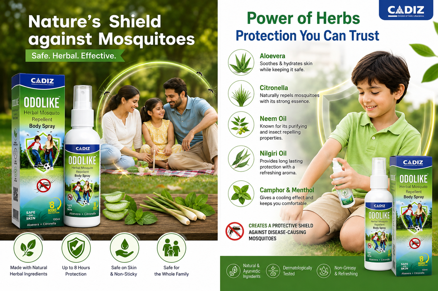 Cadiz odolike herbal mosquito body spray. (100mlx2)
