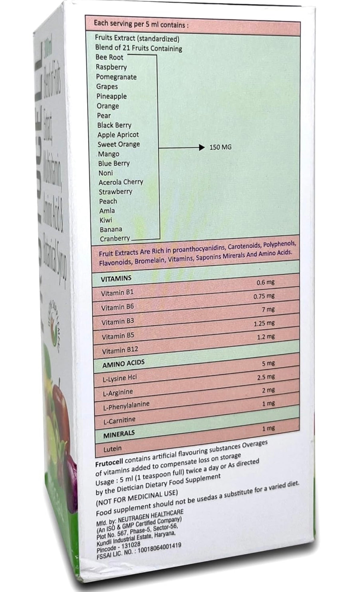 MEDCELL Fructocell Syrup With Fruit Extracts, Multivitamins And Aminoacids(300ml)