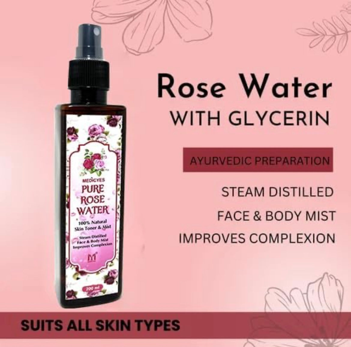 Medicyes Rose Water With Glycerin Spray Skin Toner (200ml)