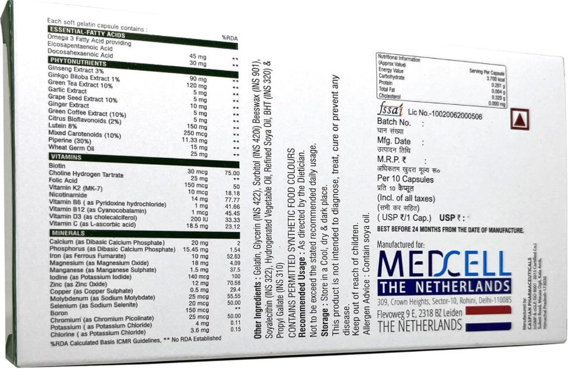 MEDCELL Vitarux7G With Omega-3, Minerals, Phytonutrients And Vitamins(30softgels)