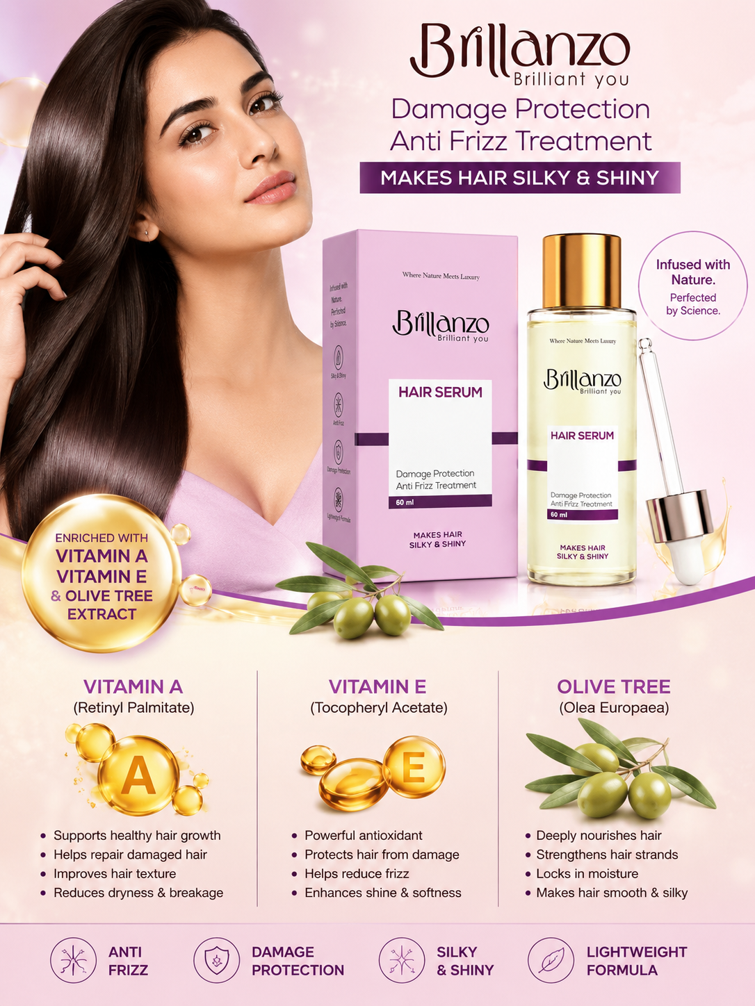 Damage Protection Hair Serum with Vitamin A, E & Olive Extract (60 ml)