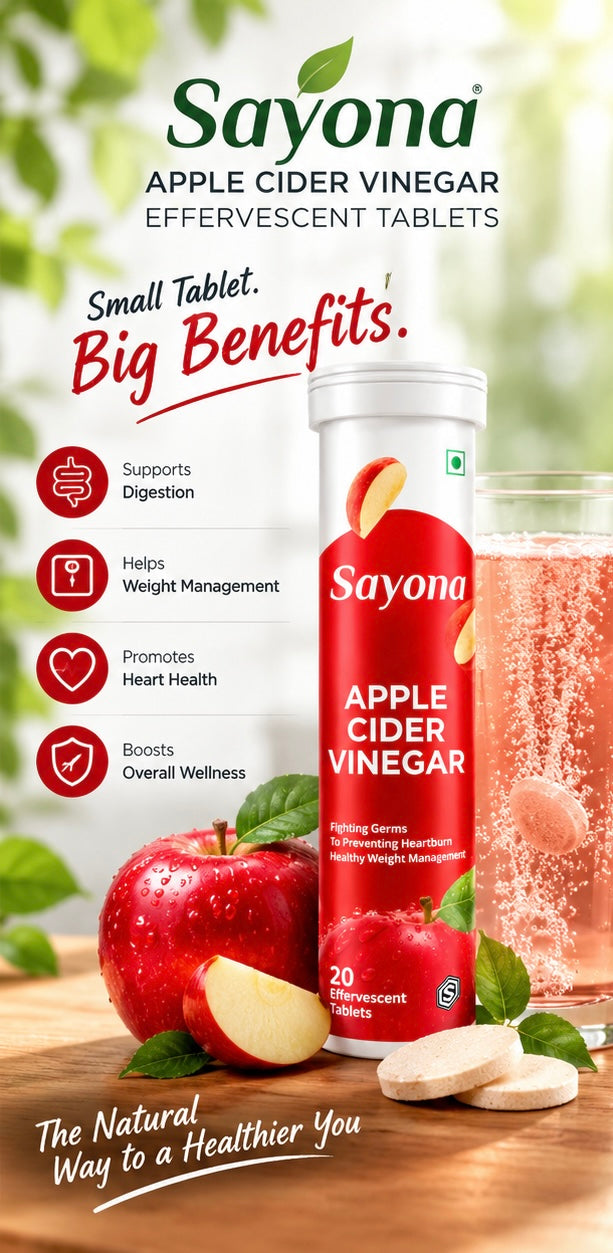 Sayona Apple Cider Vinegar Effervescent Tablets with Garcinia & Pomegranate Extract, Vitamin B6 & B12 | 20 Tablets pack of 2