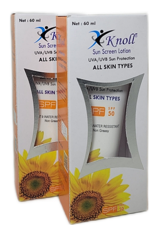 Knoll Sunscreen SPF 50 sweat and water resistent ,non greasy pack of 2x 60ml