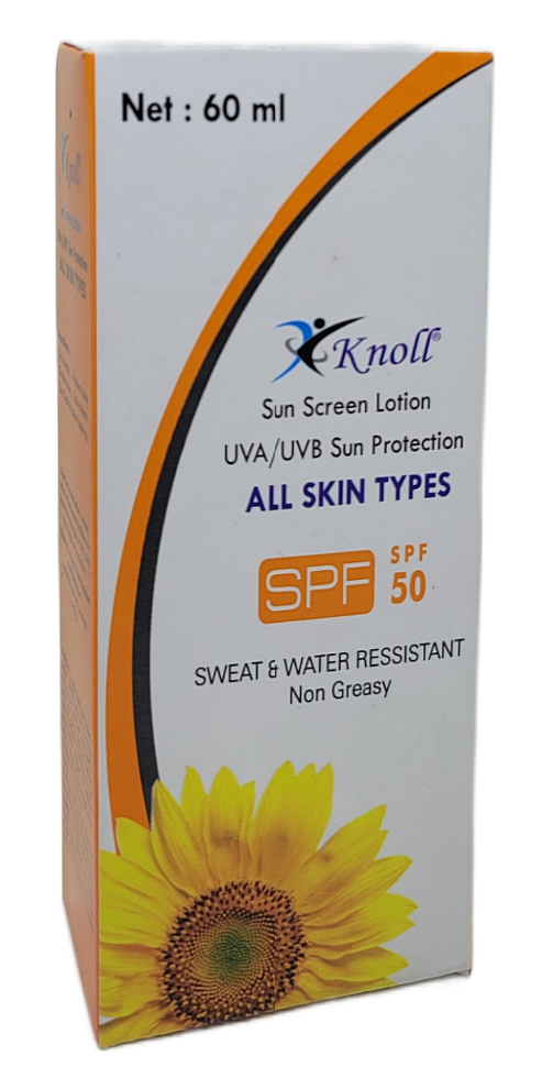 Knoll Sunscreen SPF 50 sweat and water resistent ,non greasy pack of 2x 60ml