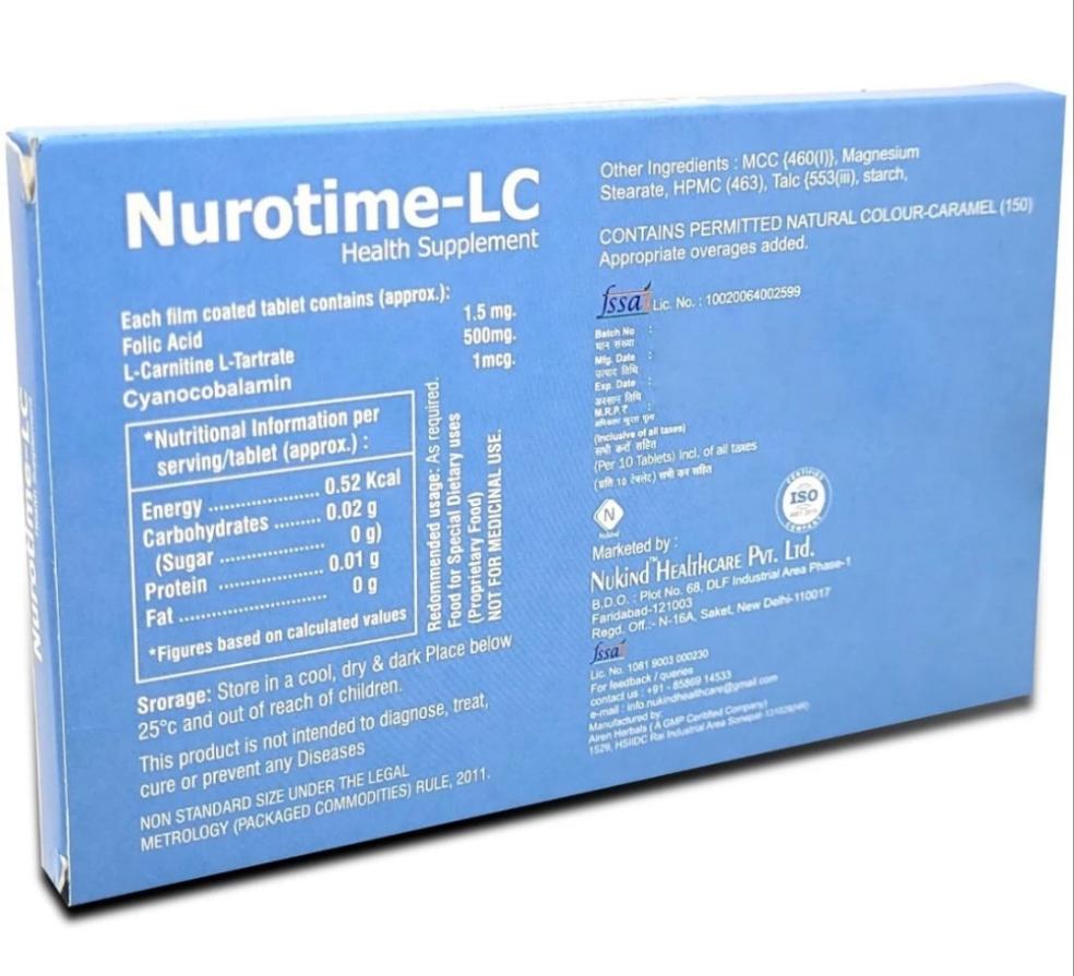 Nukind Nurotime L-Carnitine L-Tartrate Fat burner For Men & Women 30tablets