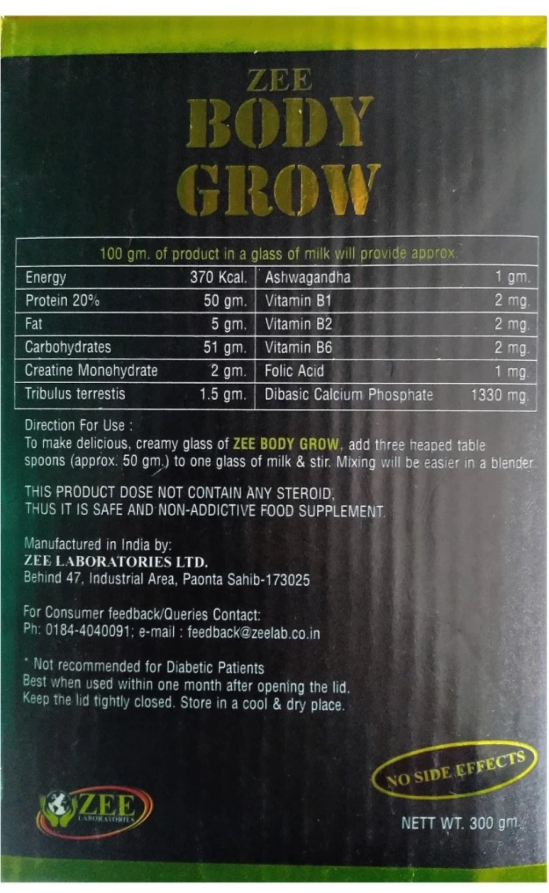 Zee Body Grow Energy Boster/ Weight Gainers/Mass Gainers(300gm Chocolate)