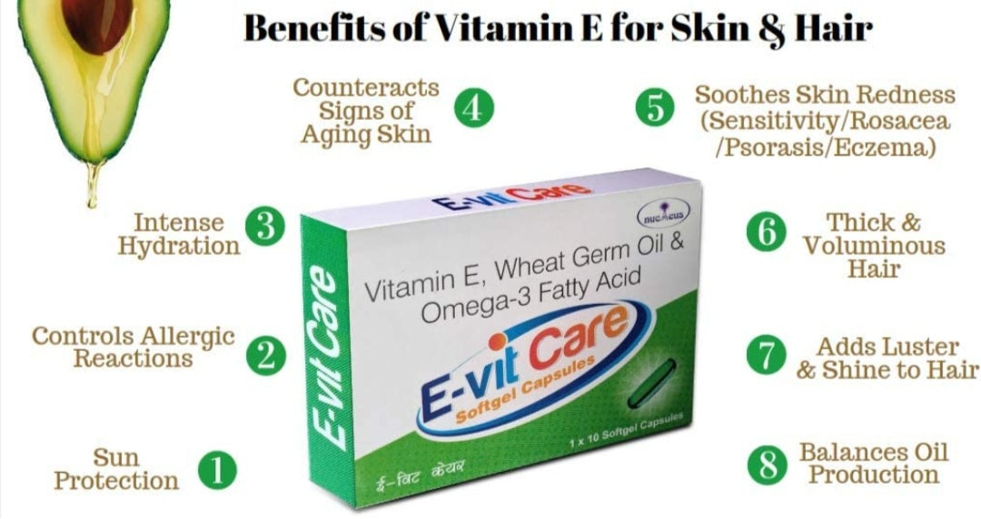 Evit Care Vitamin E, Wheat Germ Oil & Omega-3 Softgel Capsules (60)